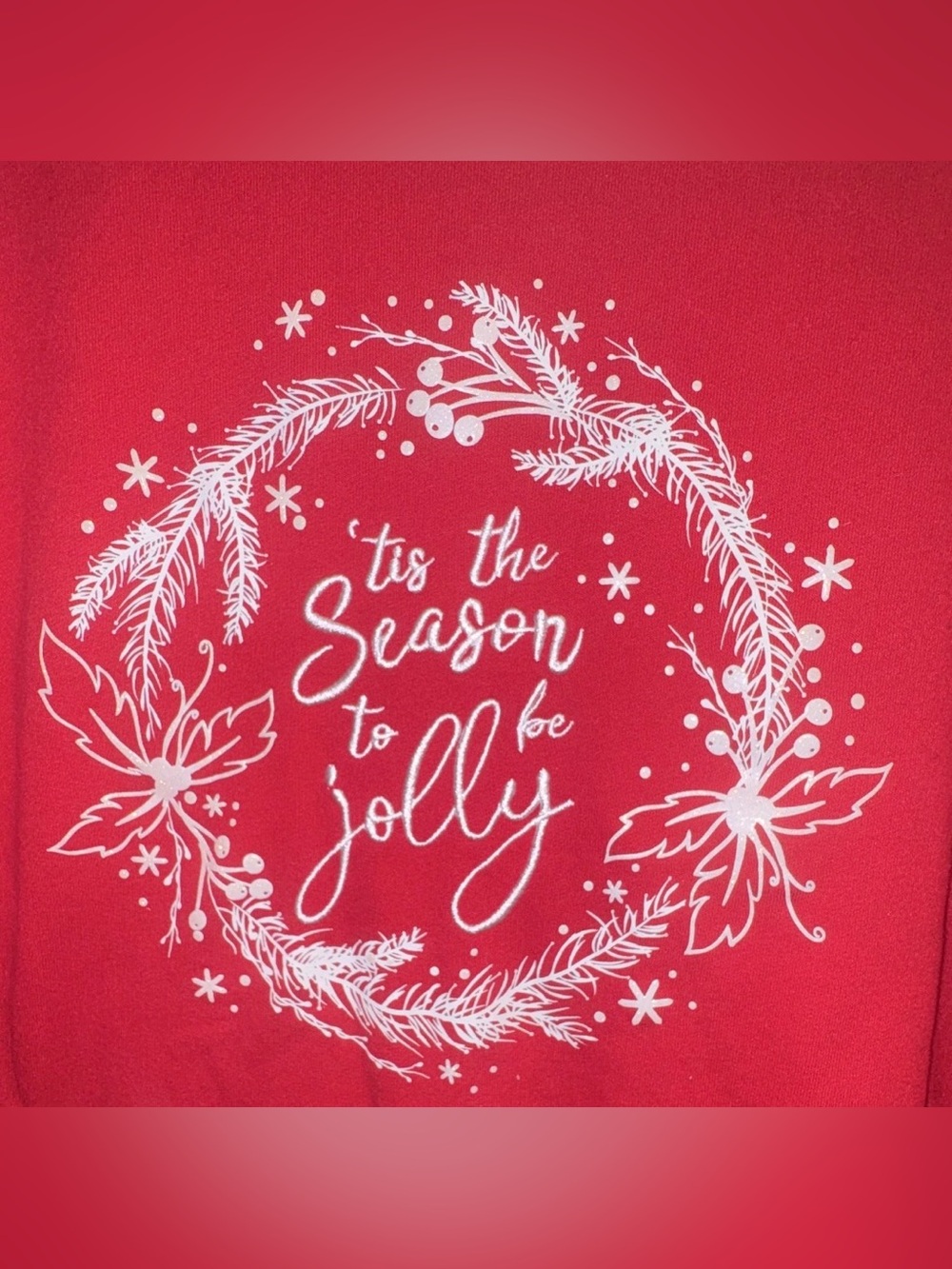 Holiday Time Red Crewneck Sweatshirt with White Holiday Wreath Graphic - Picture 2 of 3